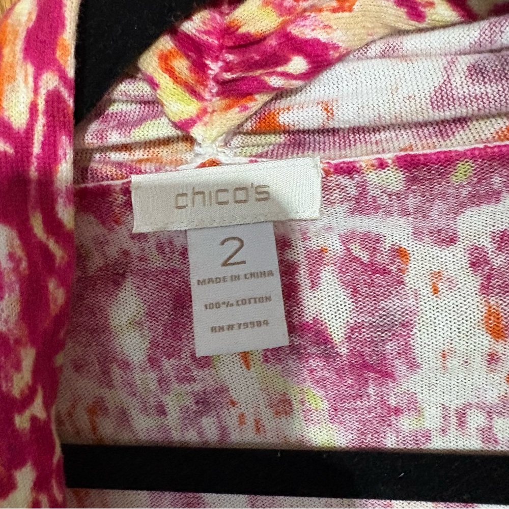 Chicos 100% cotton lightweight spring cardigan short sleeve open front printed - Picture 4 of 5